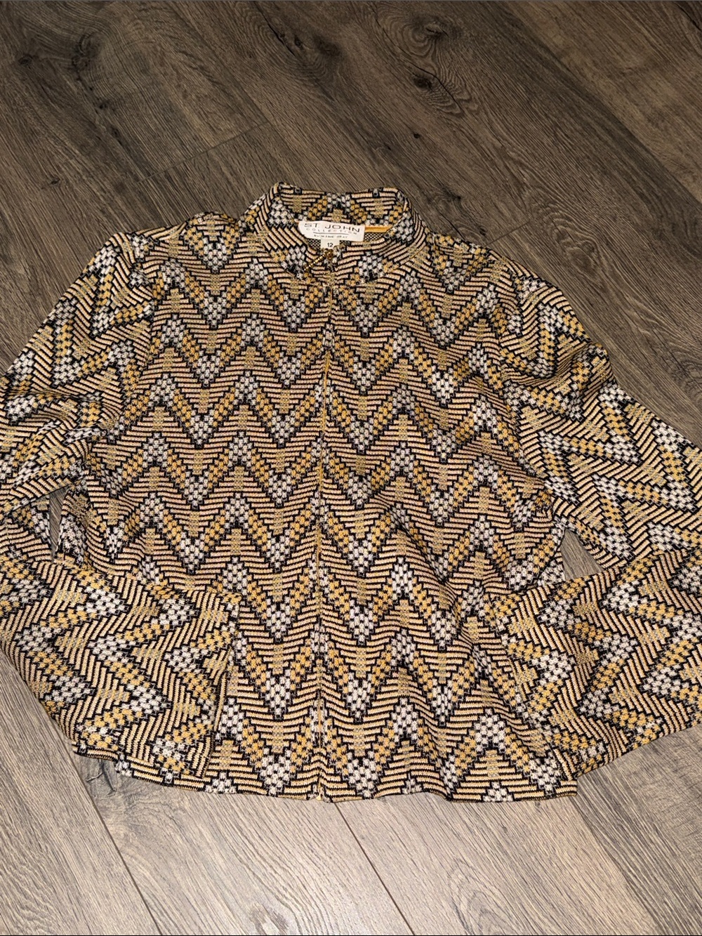 St. John Zigzag Print Button-Front Jacket in Yellow, Black & White